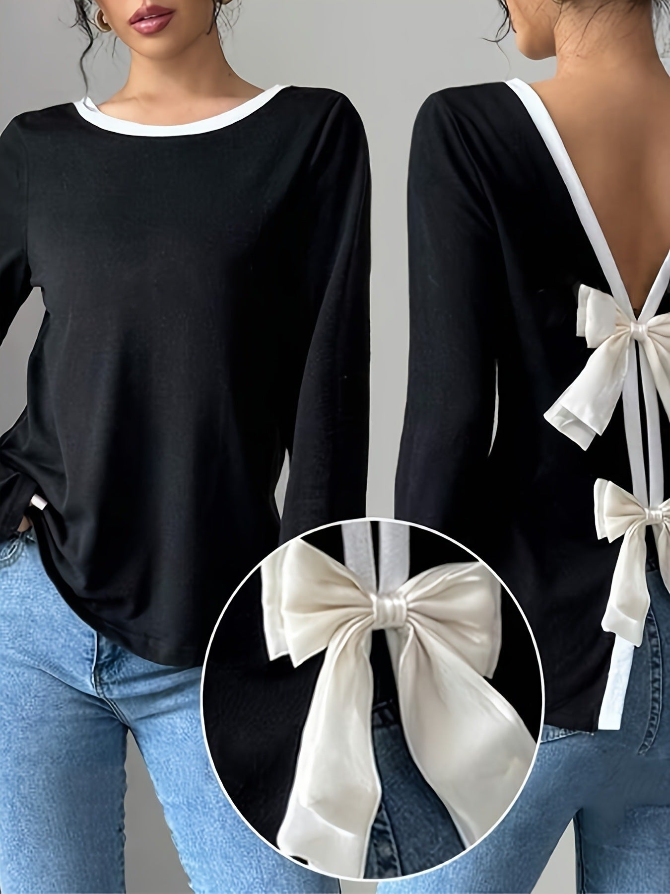 Top Tendance à Manches Longues avec Nœud Dos