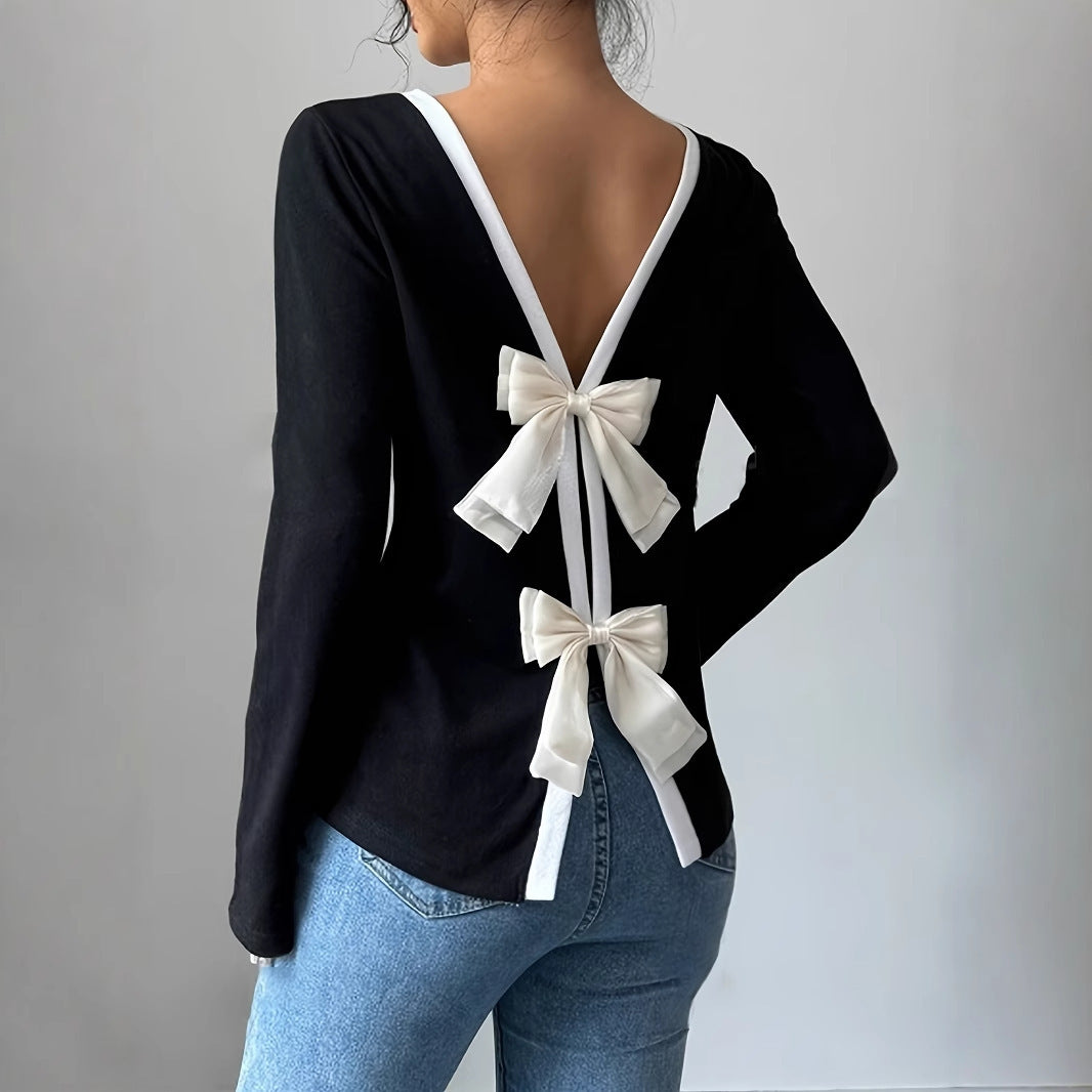 Top Tendance à Manches Longues avec Nœud Dos