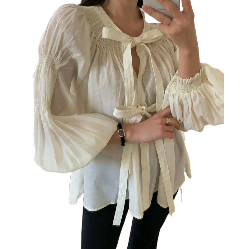 Chemise Vintage à Lacets et Manches Longues