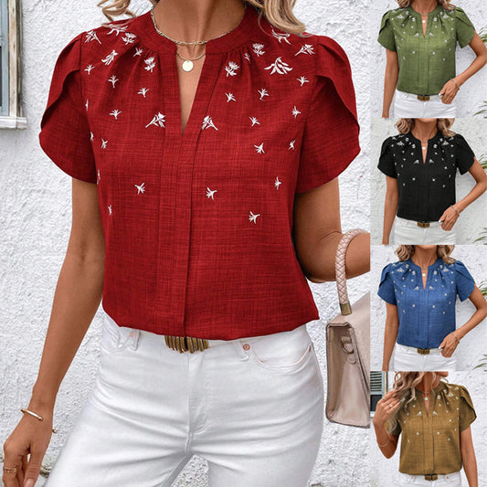 Blouse Imprimée à Manches Courtes et Col Semi-Ouvert