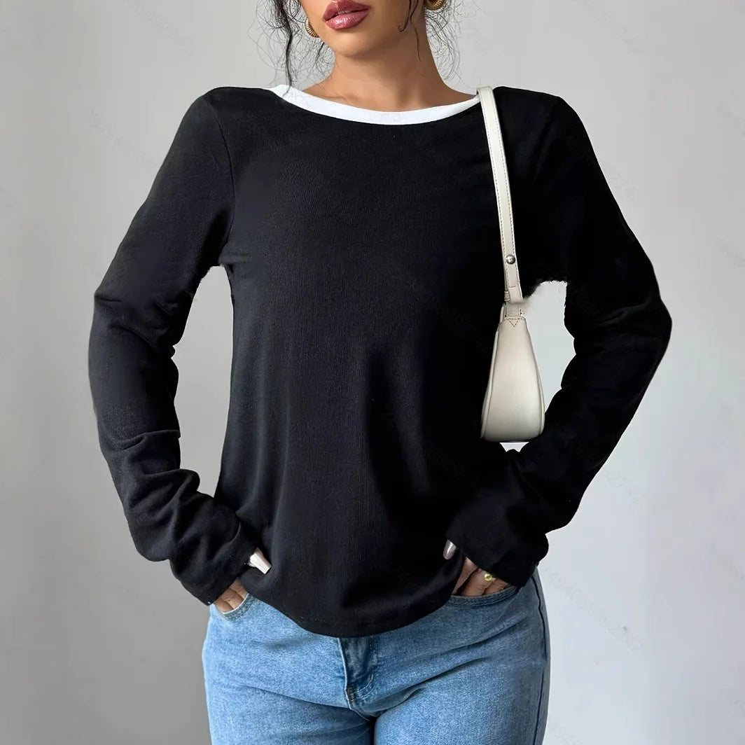 Top Tendance à Manches Longues avec Nœud Dos