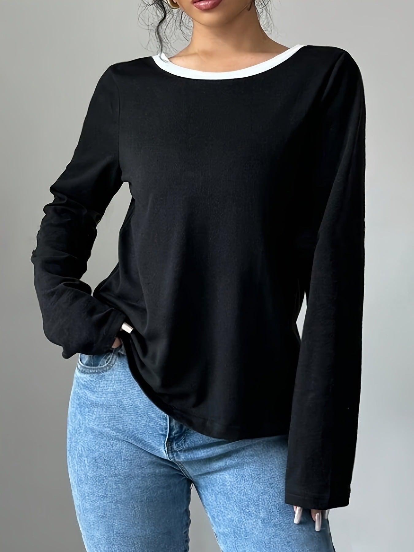 Top Tendance à Manches Longues avec Nœud Dos
