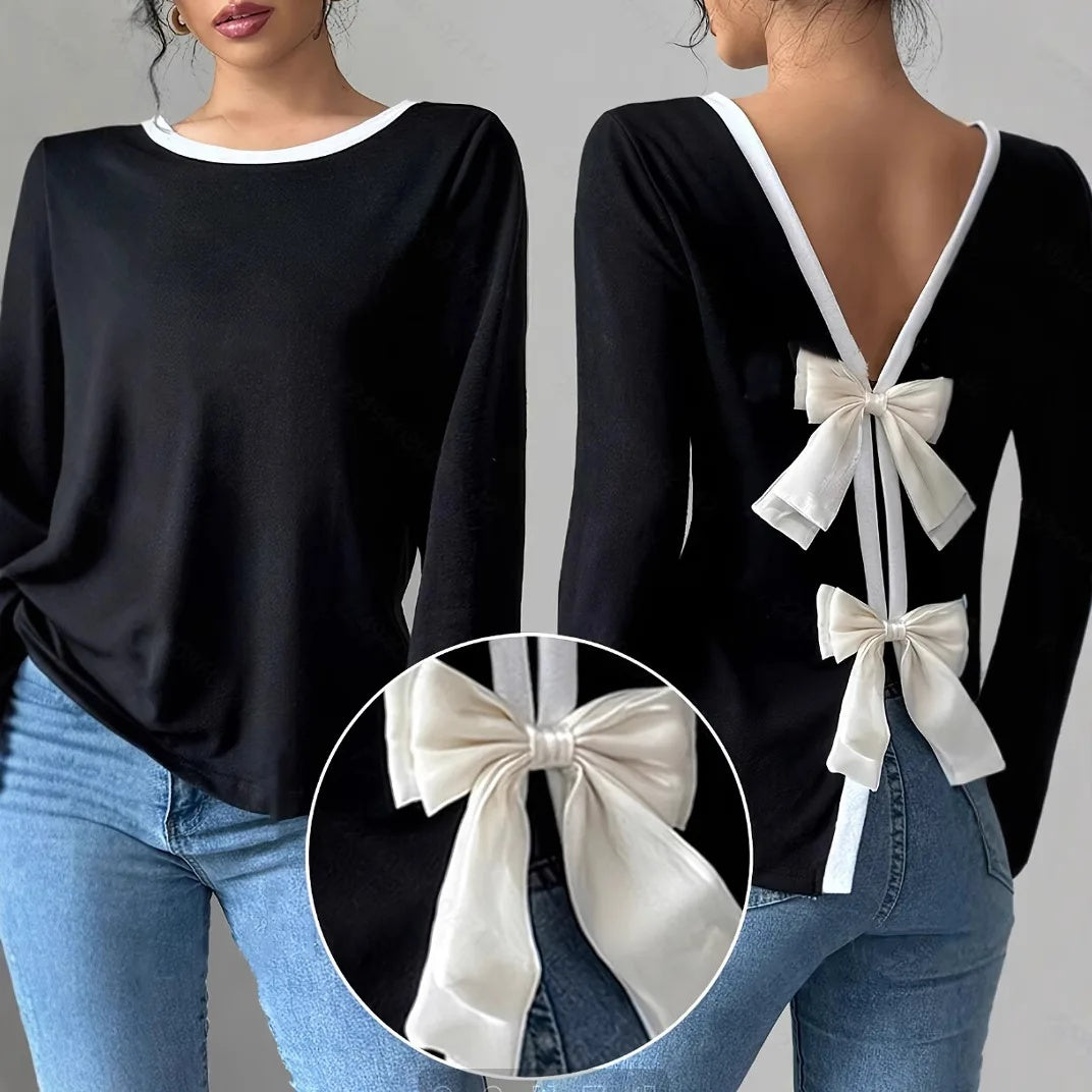 Top Tendance à Manches Longues avec Nœud Dos