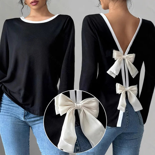 Top Tendance à Manches Longues avec Nœud Dos