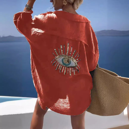 Chemise Décontractée en Coton et Lin à Manches Longues avec Col Revers