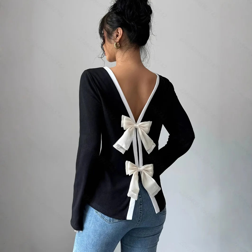 Top Tendance à Manches Longues avec Nœud Dos