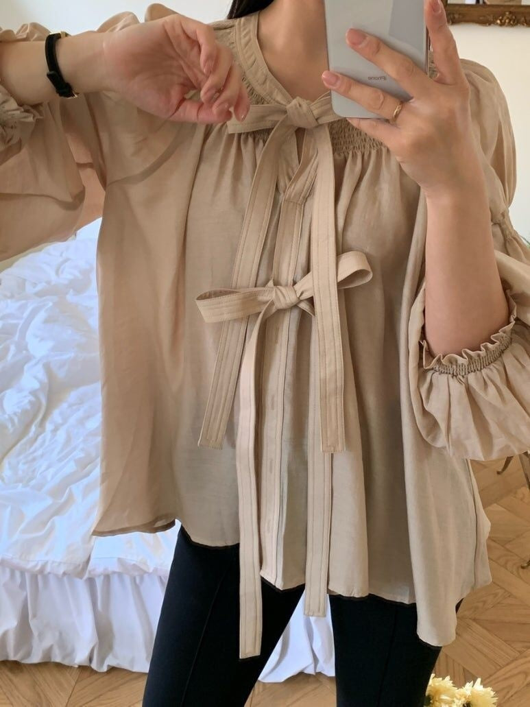 Chemise Vintage à Lacets et Manches Longues