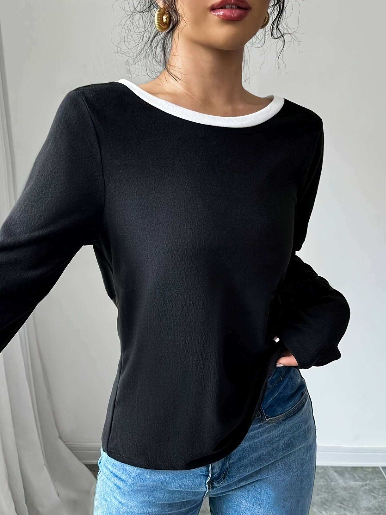 Top Tendance à Manches Longues avec Nœud Dos