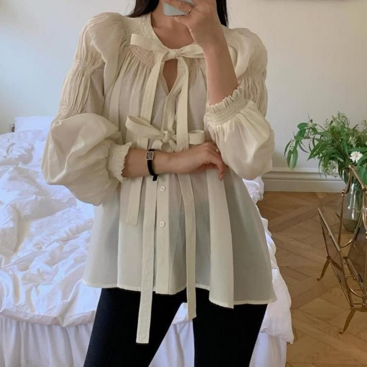 Chemise Vintage à Lacets et Manches Longues