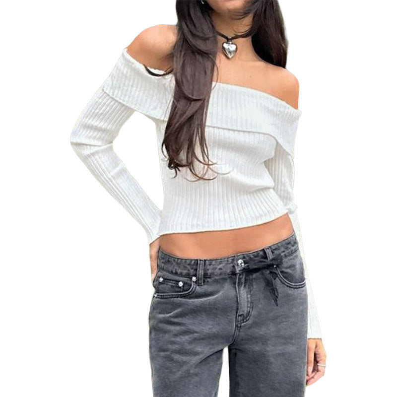 Pull Court Épaules Dénudées en Maille Fine