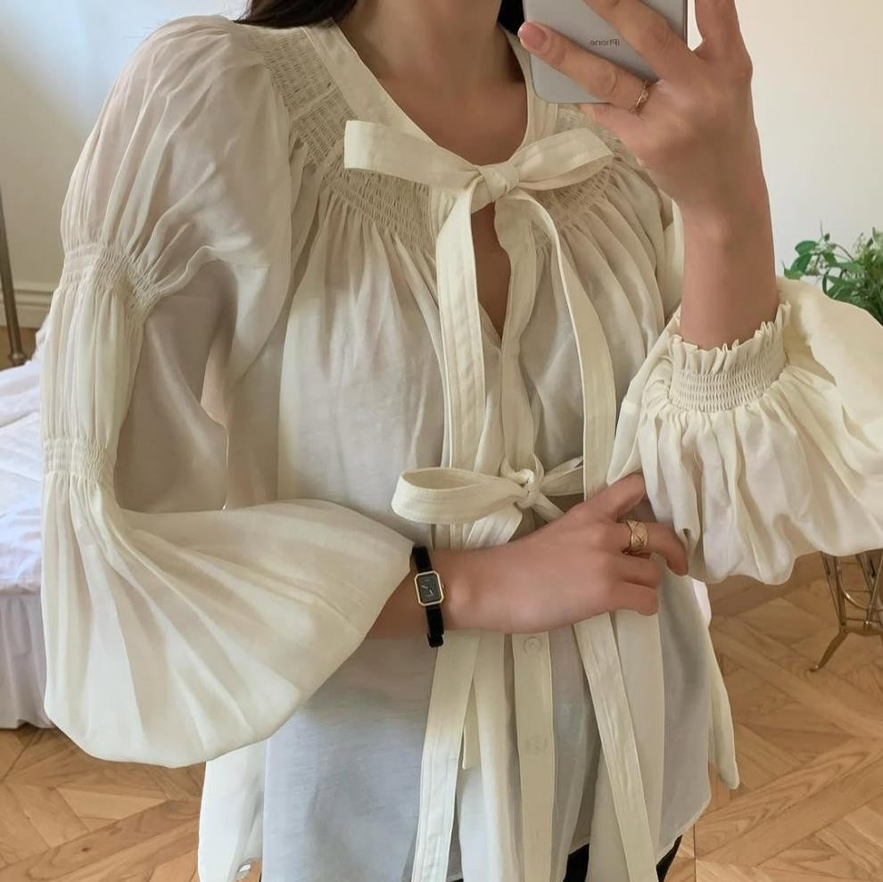 Chemise Vintage à Lacets et Manches Longues