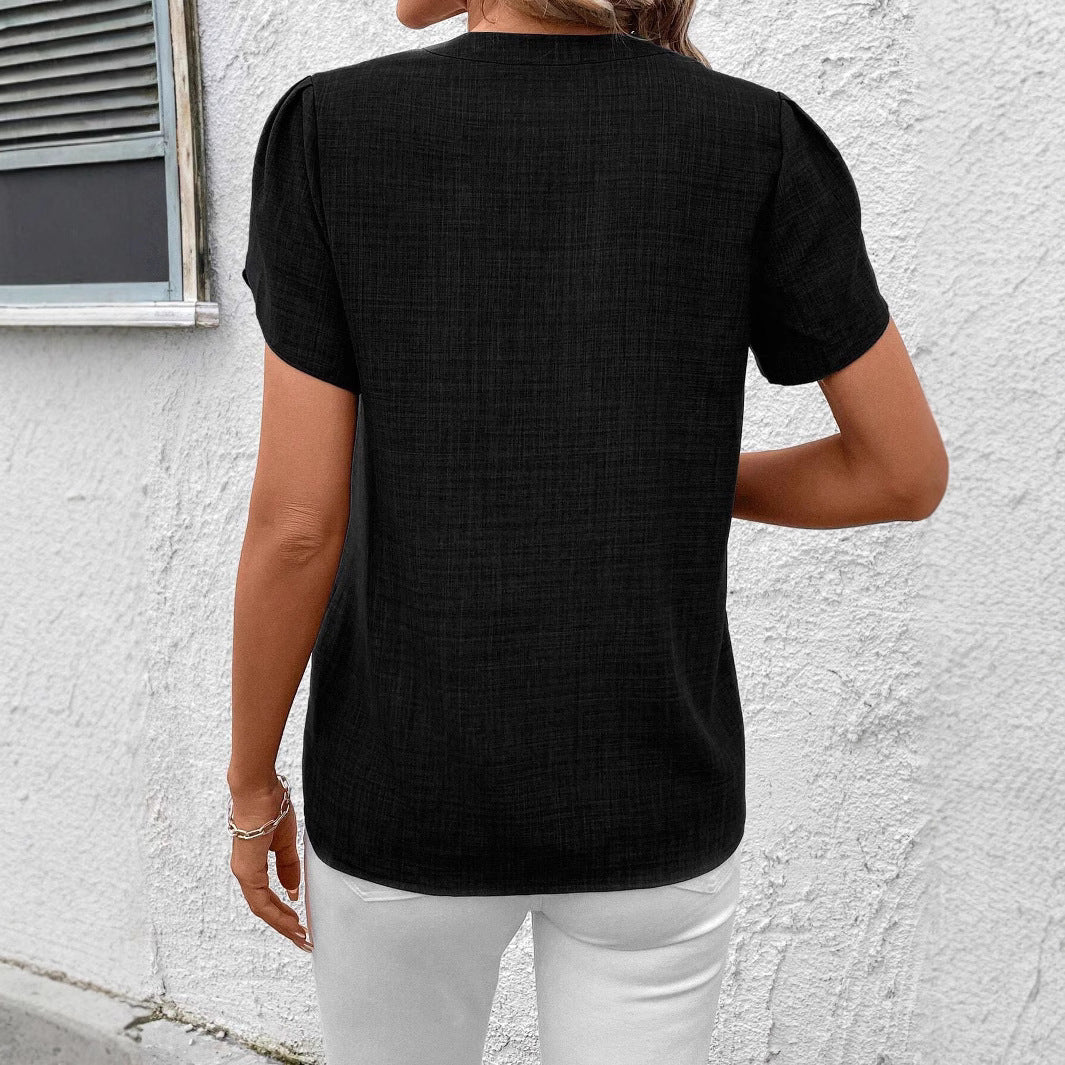 Blouse Imprimée à Manches Courtes et Col Semi-Ouvert