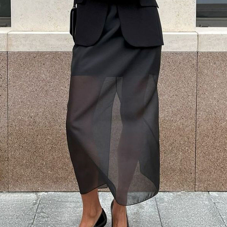 Jupe Fendue Transparence Élégante – Taille Haute