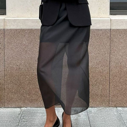 Jupe Fendue Transparence Élégante – Taille Haute