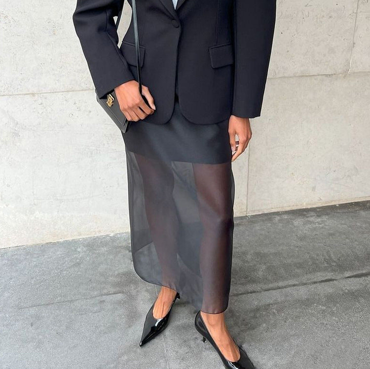 Jupe Fendue Transparence Élégante – Taille Haute